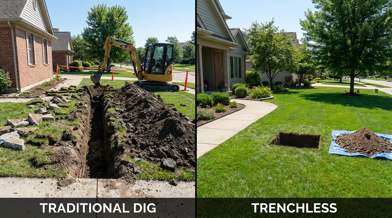Trenchless sewer repair with minimal yard damage versus traditional excavation in Como, MS